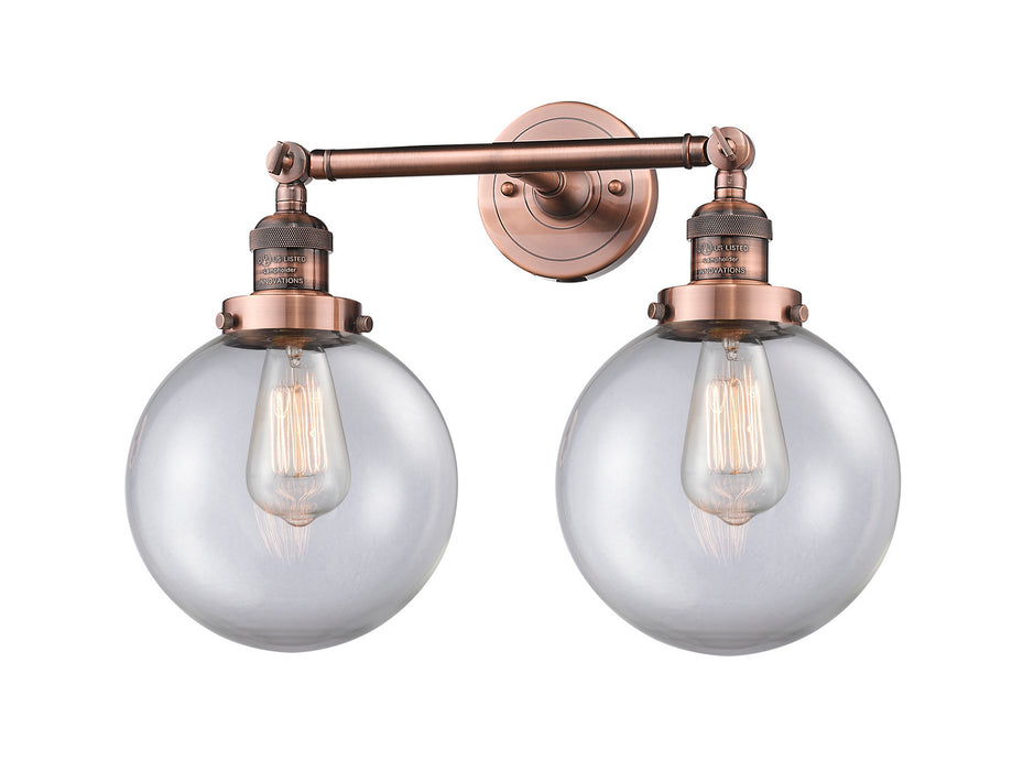 Innovations 208-AC-G202-8 Two Light Bath Vanity, Antique Copper