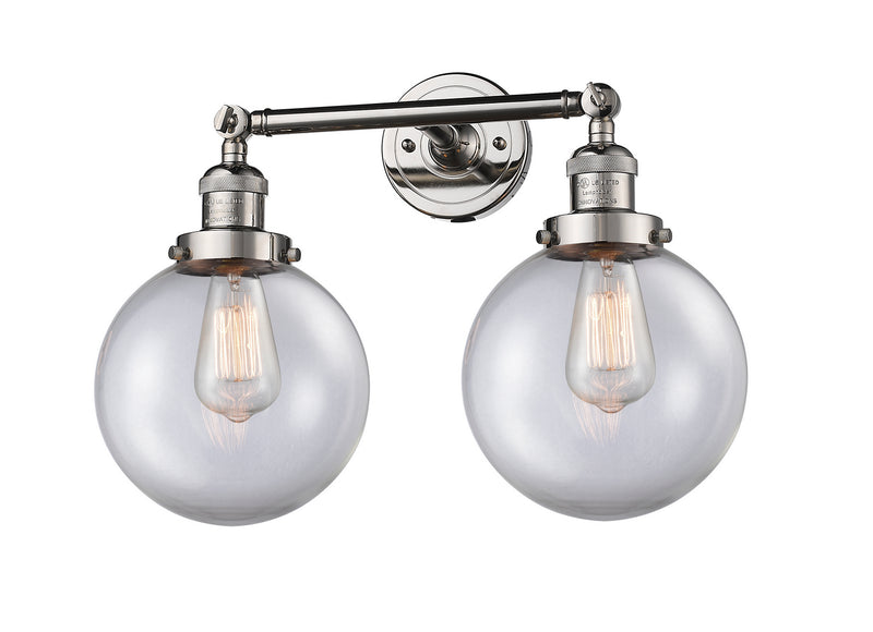 Innovations 208-PN-G202-8 Two Light Bath Vanity, Polished Nickel
