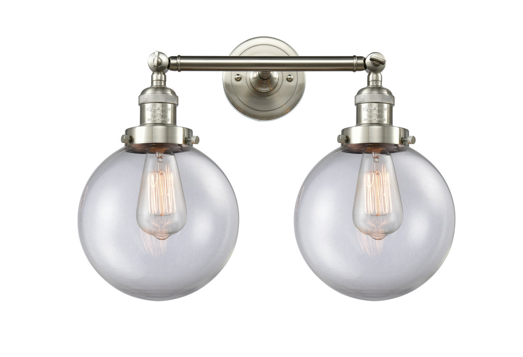 Innovations 208-SN-G202-8 Two Light Bath Vanity, Brushed Satin Nickel