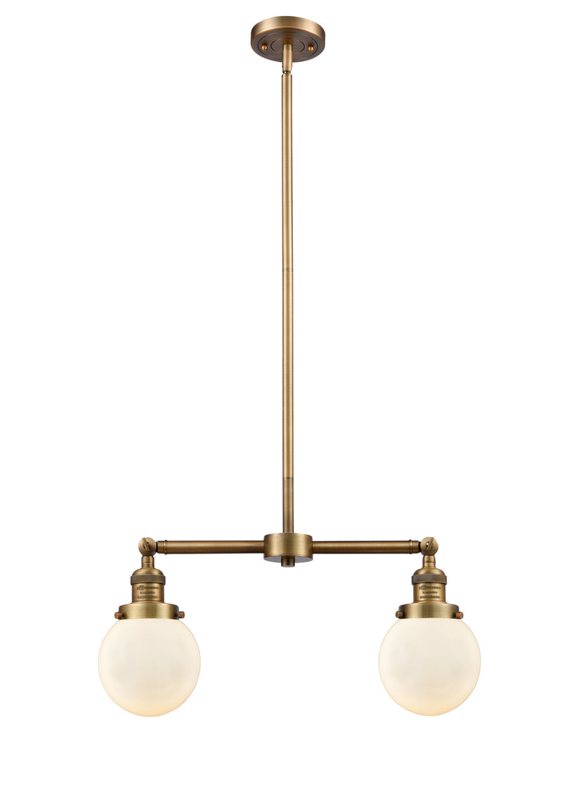 Innovations 209-BB-G201-6 Two Light Island Pendant, Brushed Brass