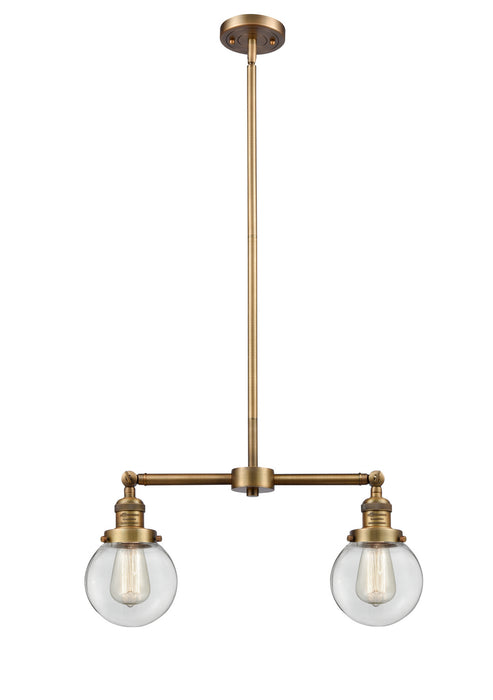 Innovations 209-BB-G202-6 Two Light Island Pendant, Brushed Brass