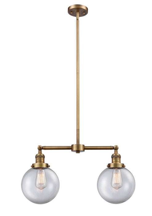 Innovations 209-BB-G202-8 Two Light Island Pendant, Brushed Brass