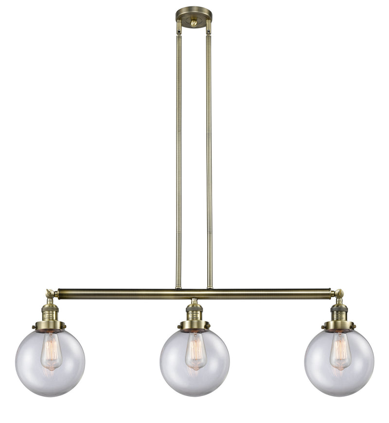 Innovations 213-AB-G202-8 Three Light Island Pendant, Antique Brass