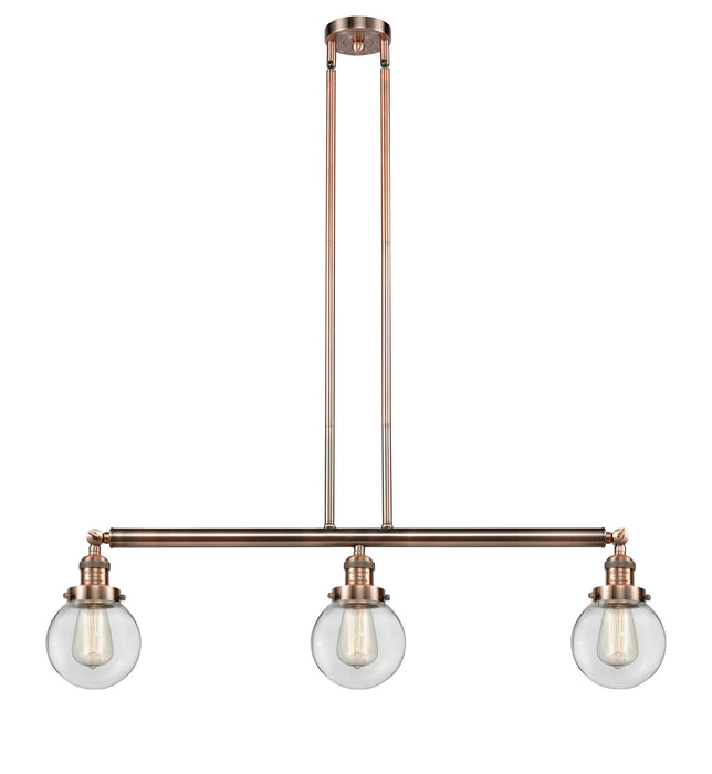Innovations 213-AC-G202-6 Three Light Island Pendant, Antique Copper