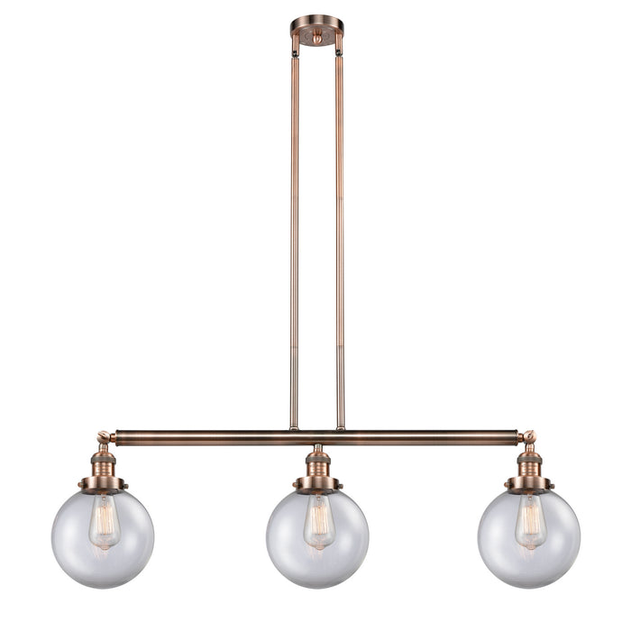 Innovations 213-AC-G202-8 Three Light Island Pendant, Antique Copper