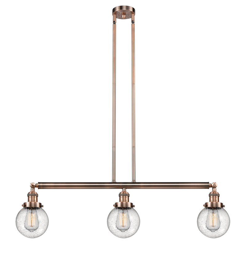 Innovations 213-AC-G204-6 Three Light Island Pendant, Antique Copper