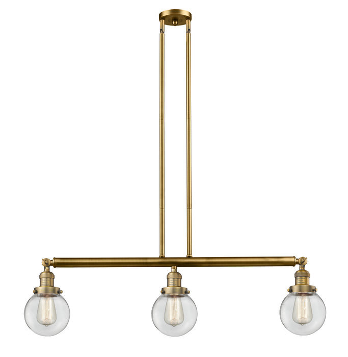 Innovations 213-BB-G202-6 Three Light Island Pendant, Brushed Brass