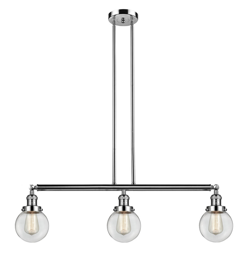Innovations 213-PN-G202-6 Three Light Island Pendant, Polished Nickel