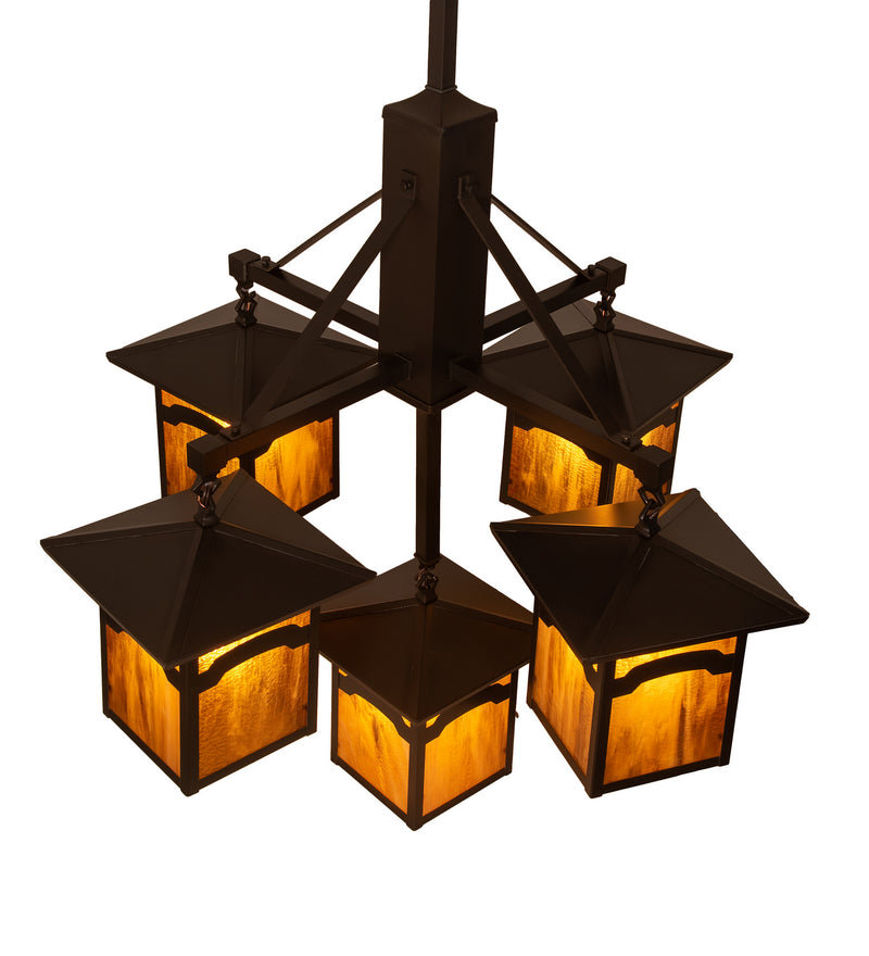 Meyda Tiffany 248516 Five Light Chandelier, Craftsman Brown On Brass