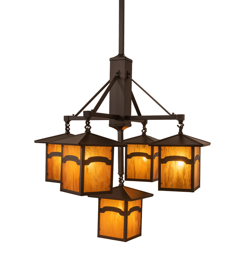 Meyda Tiffany 248516 Five Light Chandelier, Craftsman Brown On Brass