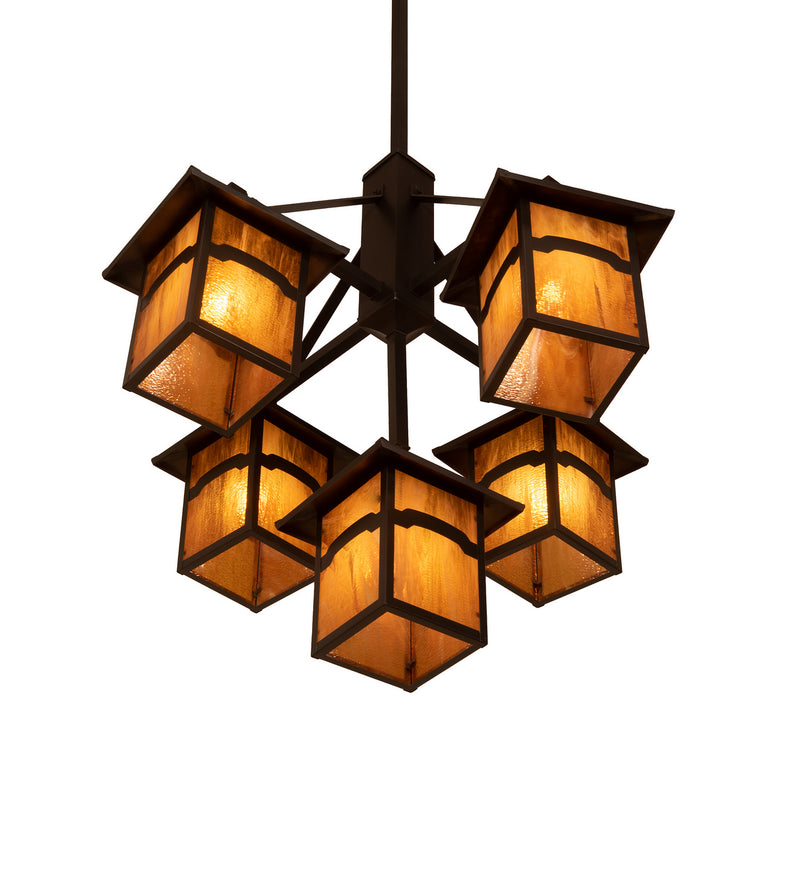 Meyda Tiffany 248516 Five Light Chandelier, Craftsman Brown On Brass