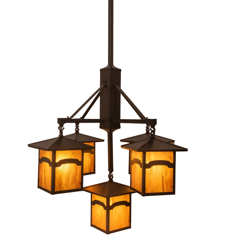 Meyda Tiffany 248516 Five Light Chandelier, Craftsman Brown On Brass