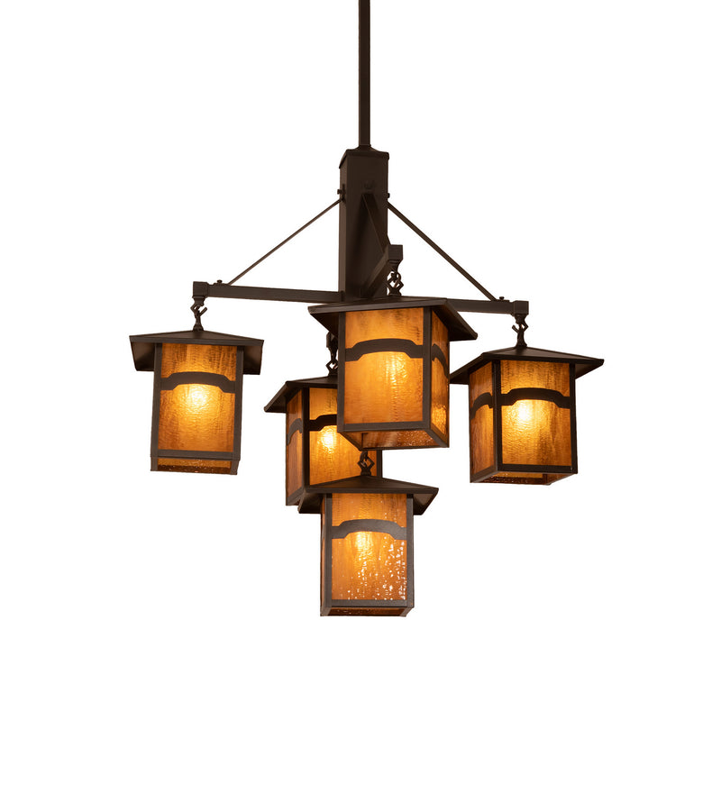 Meyda Tiffany 248516 Five Light Chandelier, Craftsman Brown On Brass
