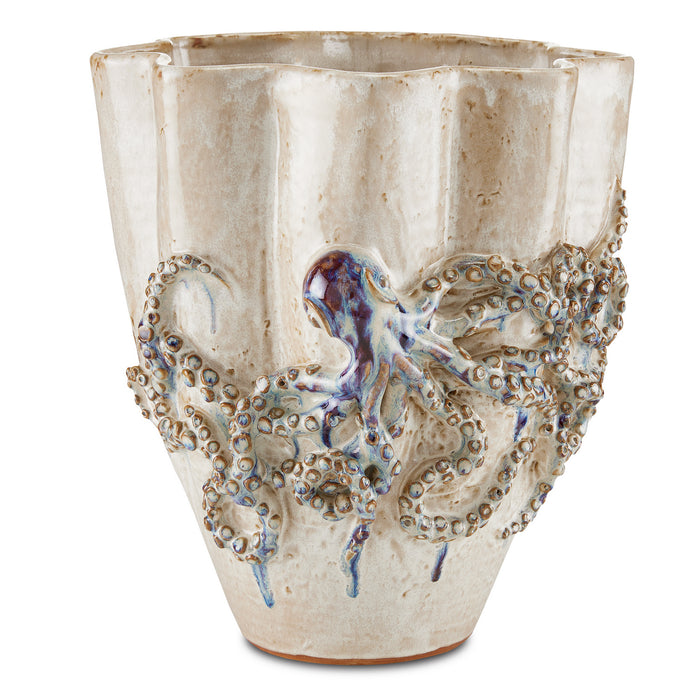 Currey and Company 1200-0541 Vase, Cream/Reactive Blue