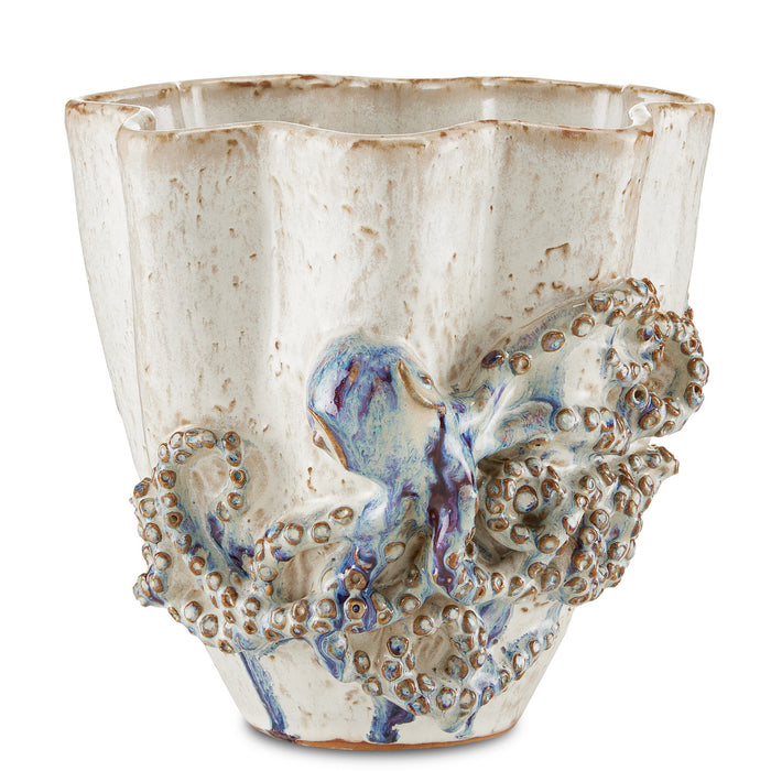 Currey and Company 1200-0542 Vase, Cream/Reactive Blue