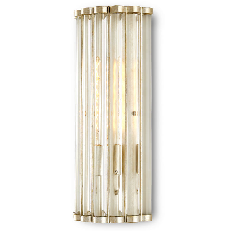 Currey and Company 5900-0047 One Light Wall Sconce, Contemporary Silver Leaf/Clear