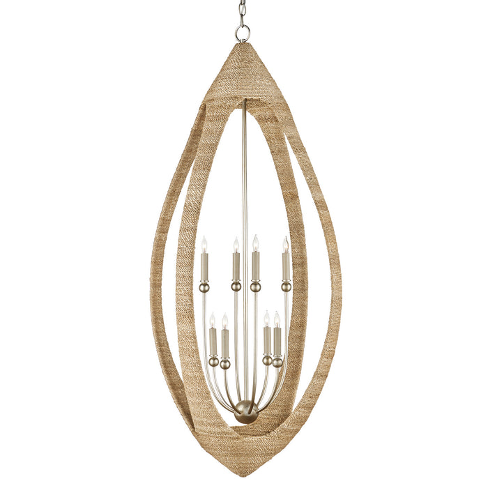 Currey and Company 9000-0836 Eight Light Chandelier, Contemporary Silver Leaf/Smokewood/Natural Rope