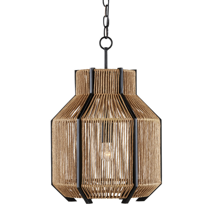 Currey and Company 9000-0922 One Light Pendant, Satin Black/Natural