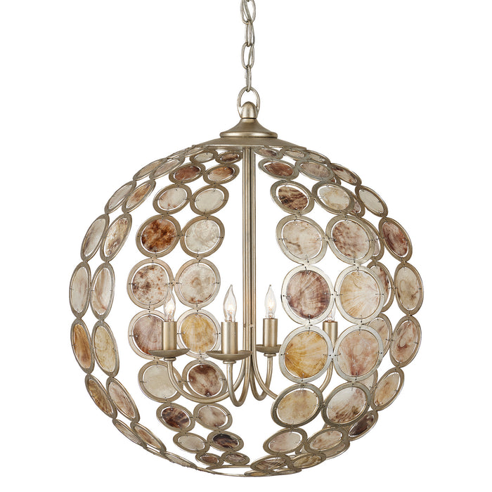 Currey and Company 9000-0935 Four Light Chandelier, Contemporary Silver Leaf/Natural
