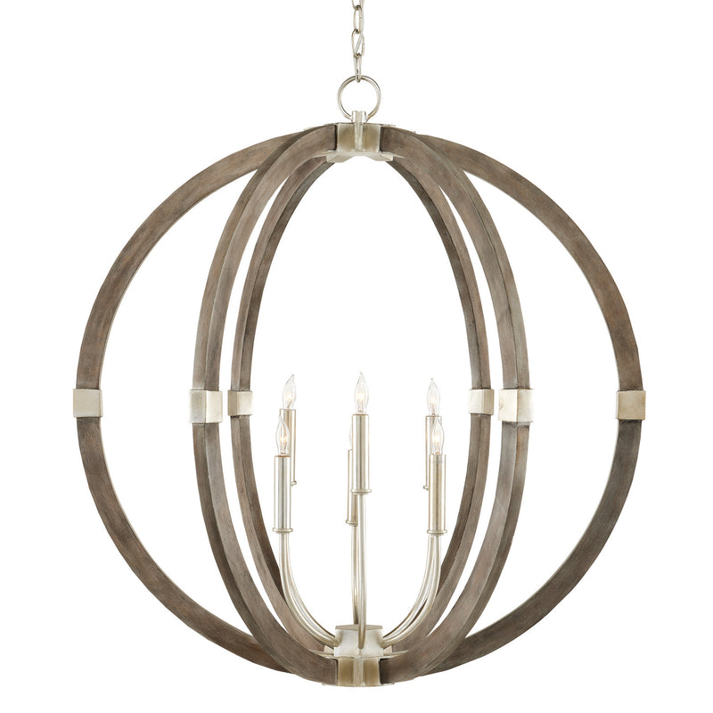 Currey and Company 9000-0941 Six Light Chandelier, Contemporary Silver Leaf/Chateau Gray