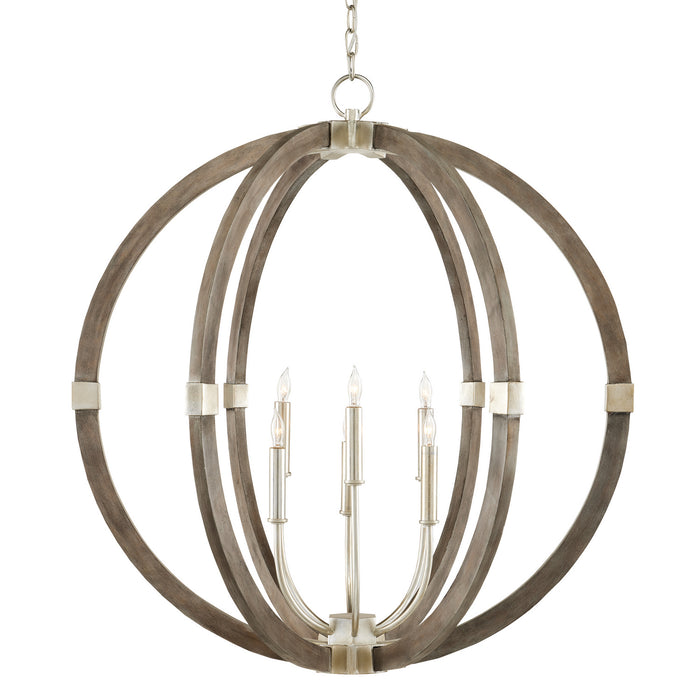 Currey and Company 9000-0941 Six Light Chandelier, Contemporary Silver Leaf/Chateau Gray