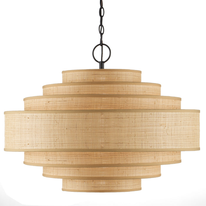 Currey and Company 9000-0946 Six Light Chandelier, Natural/Satin Black