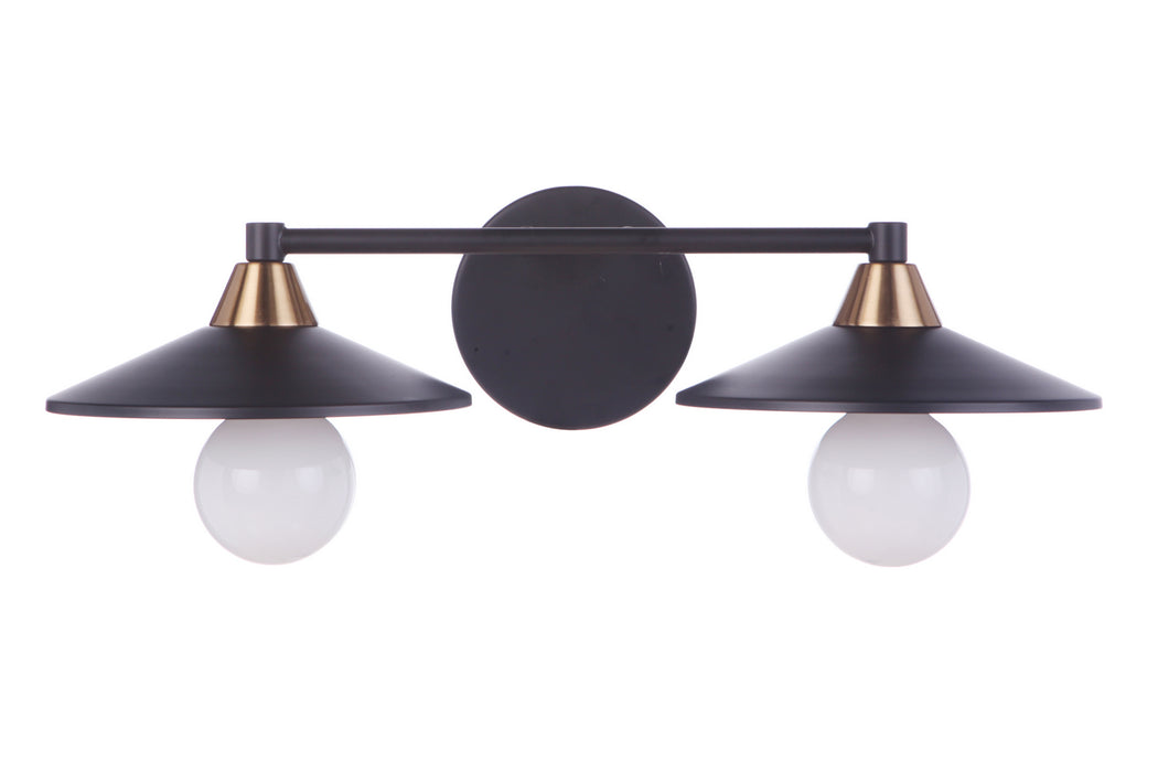 Craftmade 12519FBSB2 Two Light Vanity, Flat Black/Satin Brass