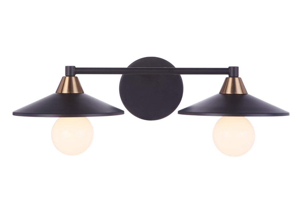 Craftmade 12519FBSB2 Two Light Vanity, Flat Black/Satin Brass