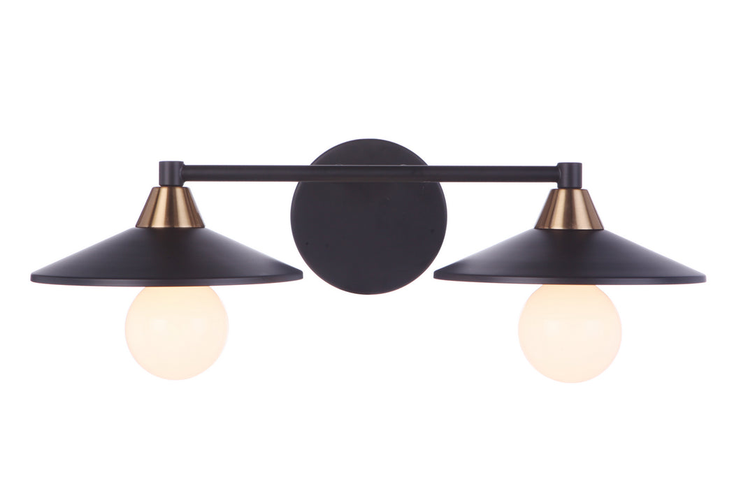 Craftmade 12519FBSB2 Two Light Vanity, Flat Black/Satin Brass