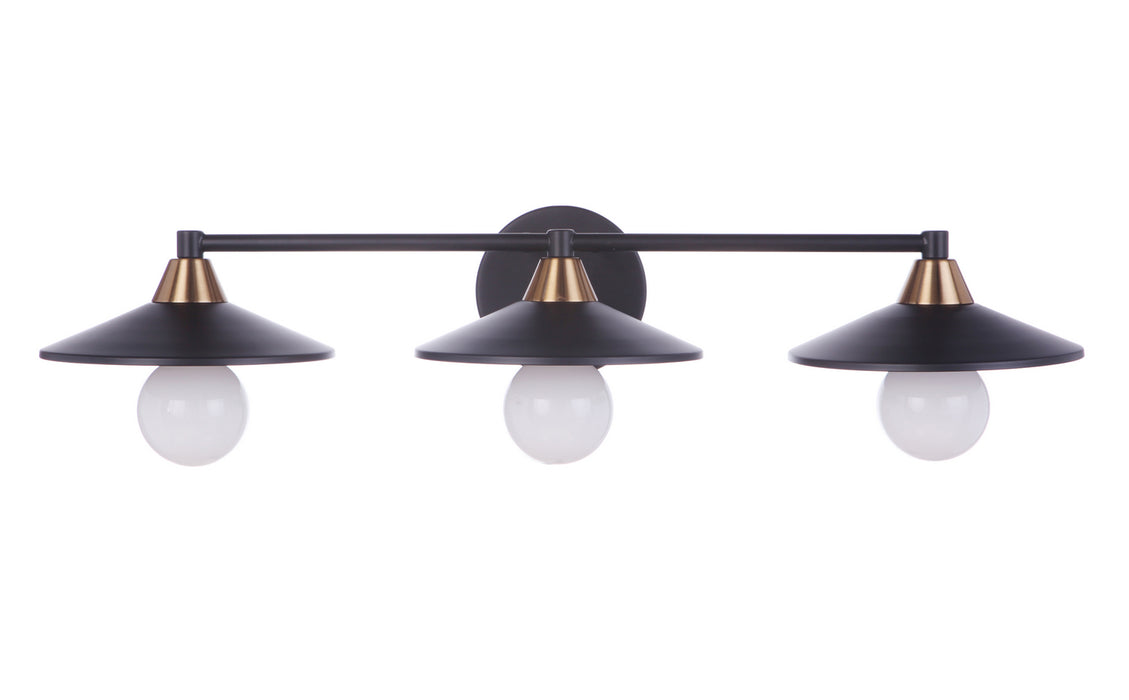 Craftmade 12529FBSB3 Three Light Vanity, Flat Black/Satin Brass