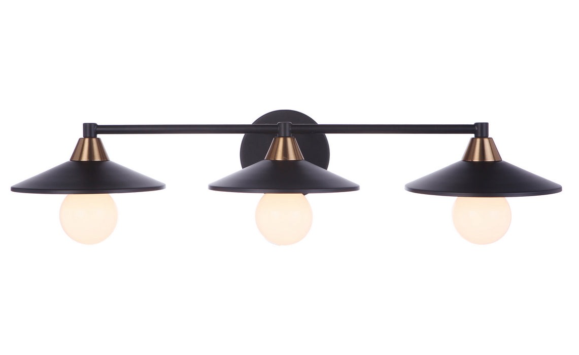 Craftmade 12529FBSB3 Three Light Vanity, Flat Black/Satin Brass