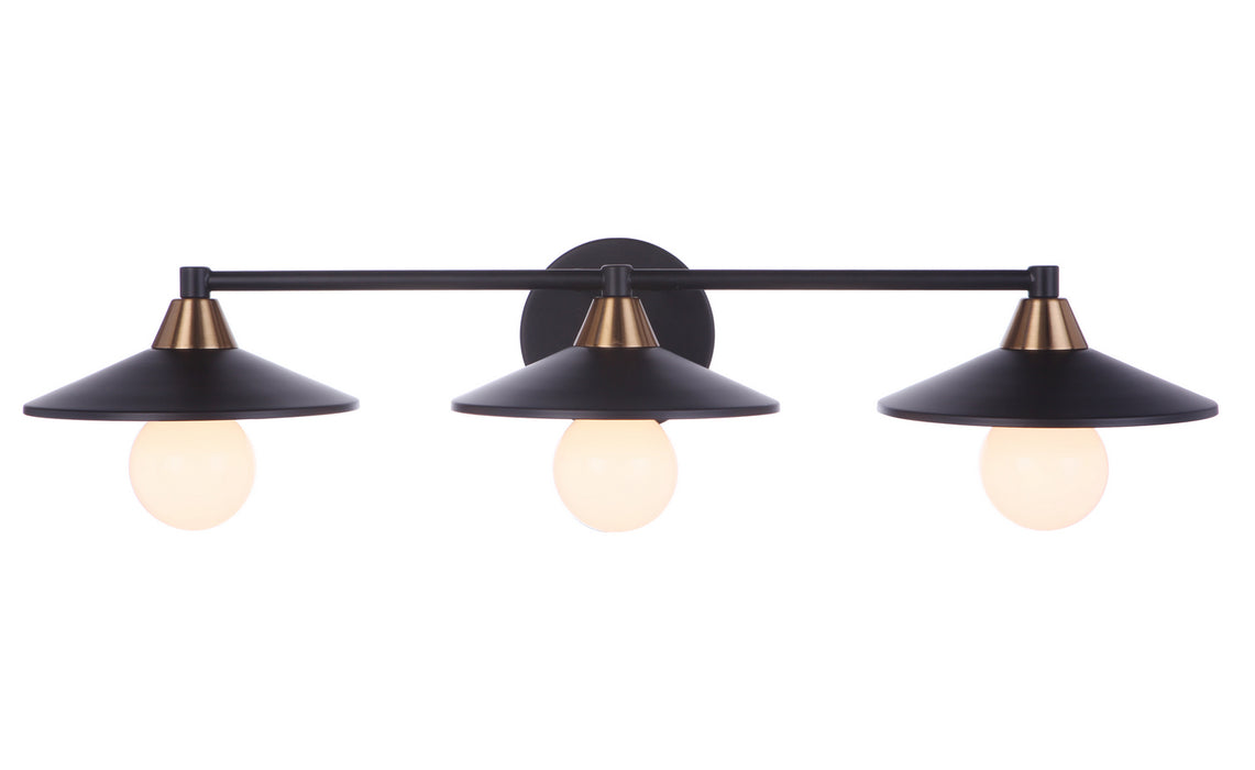 Craftmade 12529FBSB3 Three Light Vanity, Flat Black/Satin Brass