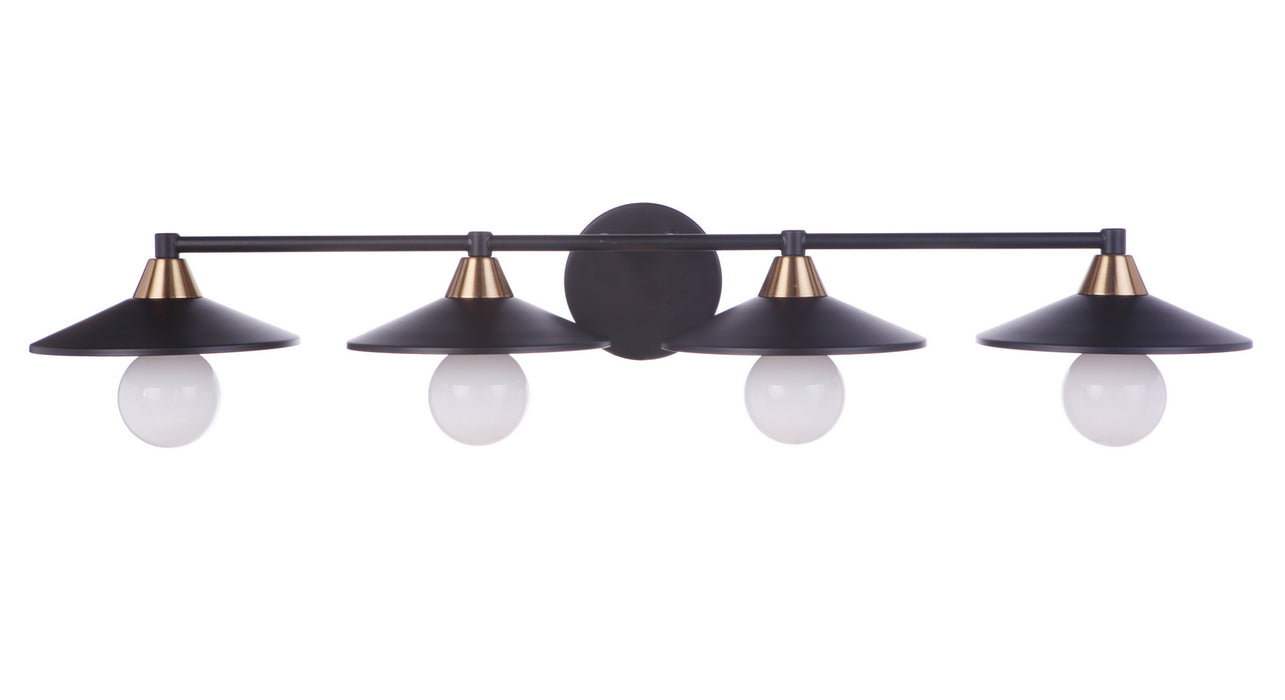 Craftmade 12537FBSB4 Four Light Vanity, Flat Black/Satin Brass