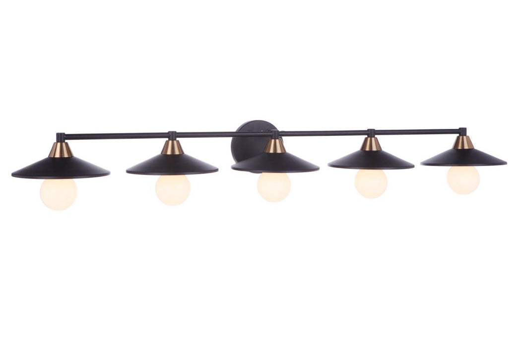 Craftmade 12546FBSB5 Five Light Vanity, Flat Black/Satin Brass