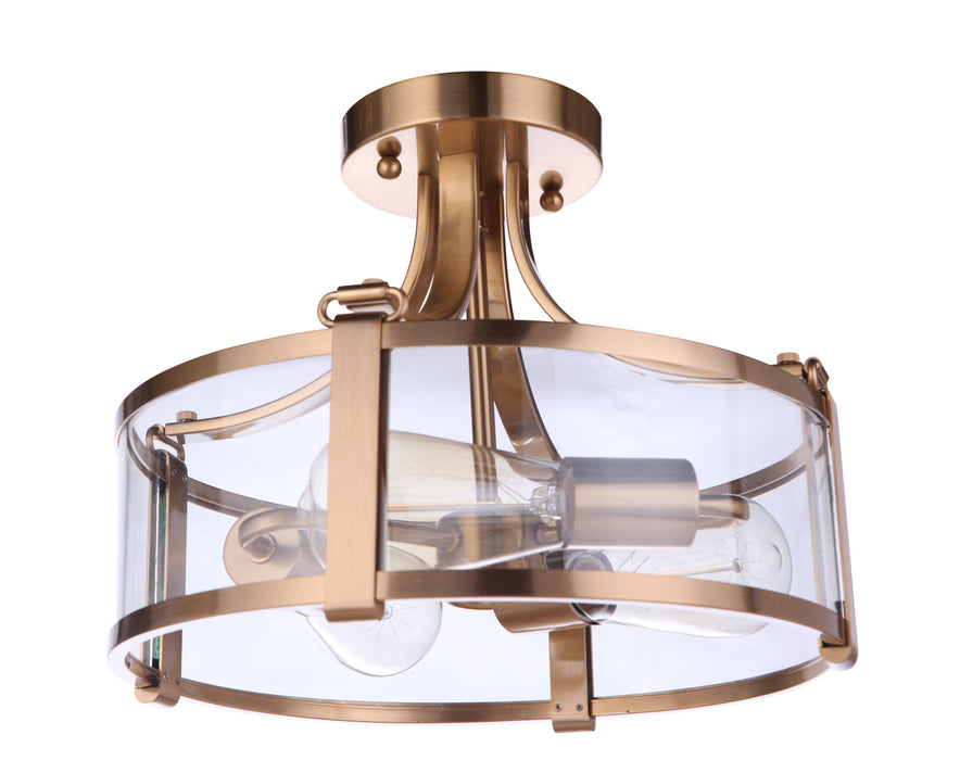 Craftmade 55353-SB Three Light Semi Flush Mount, Satin Brass