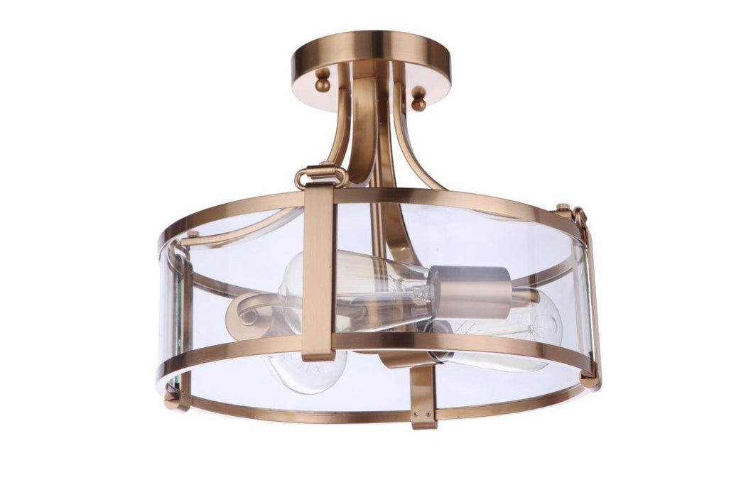Craftmade 55353-SB Three Light Semi Flush Mount, Satin Brass