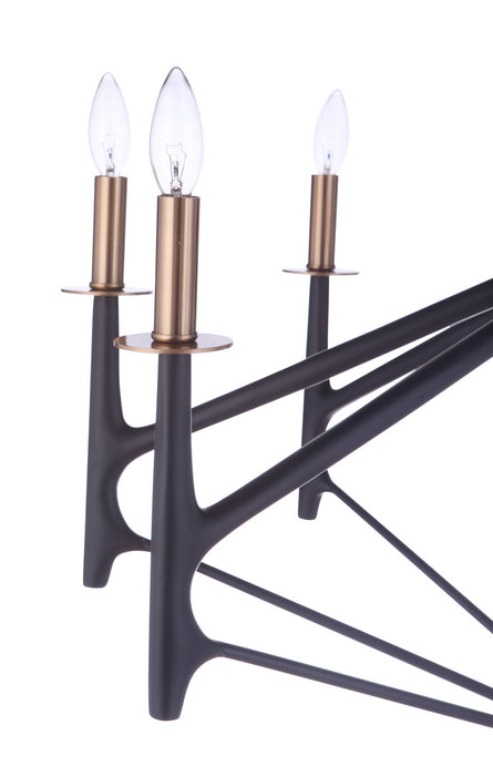 Craftmade 55510-FBSB Ten Light Chandelier, Flat Black/Satin Brass