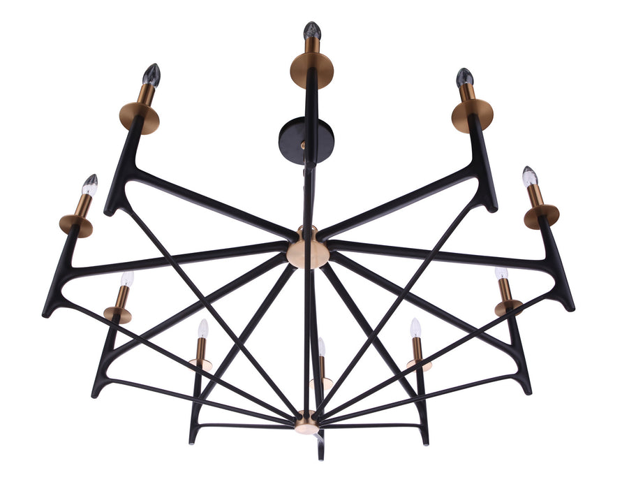 Craftmade 55510-FBSB Ten Light Chandelier, Flat Black/Satin Brass