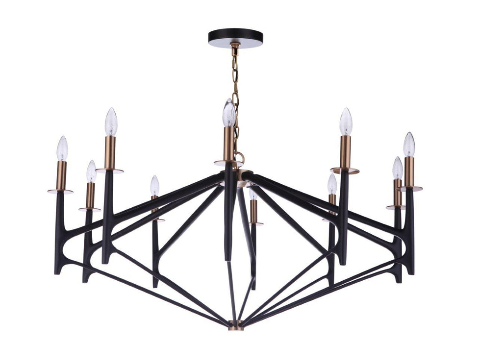 Craftmade 55510-FBSB Ten Light Chandelier, Flat Black/Satin Brass