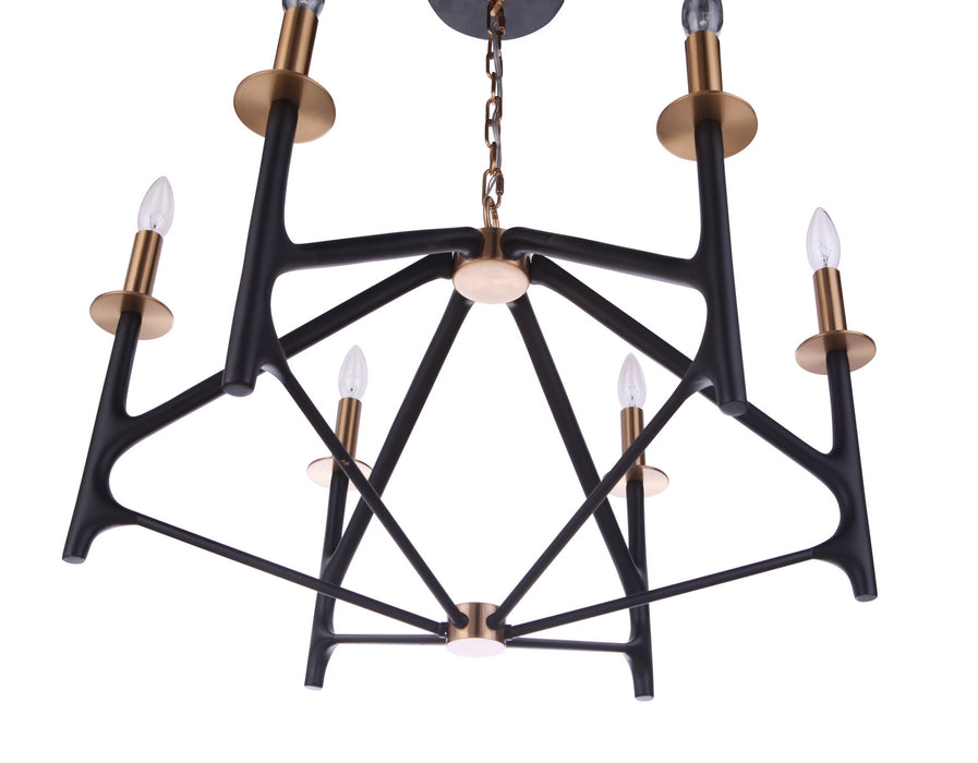 Craftmade 55526-FBSB Six Light Chandelier, Flat Black/Satin Brass