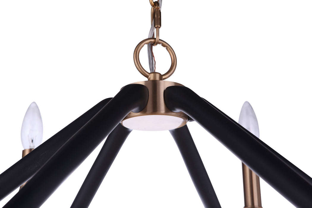 Craftmade 55526-FBSB Six Light Chandelier, Flat Black/Satin Brass