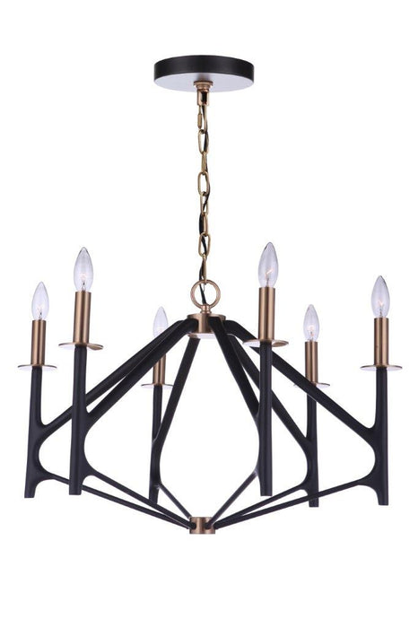 Craftmade 55526-FBSB Six Light Chandelier, Flat Black/Satin Brass