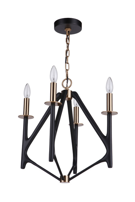Craftmade 55534-FBSB Four Light Chandelier, Flat Black/Satin Brass