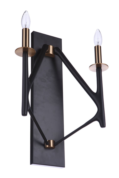 Craftmade 55562-FBSB Two Light Wall Sconce, Flat Black/Satin Brass