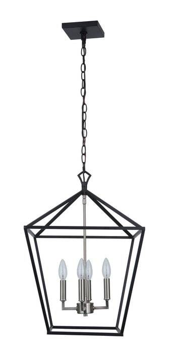 Craftmade 56334-FBBNK Four Light Foyer Pendant, Flat Black/Brushed Polished Nickel