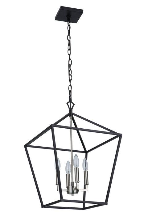Craftmade 56335-FBBNK Four Light Foyer Pendant, Flat Black/Brushed Polished Nickel