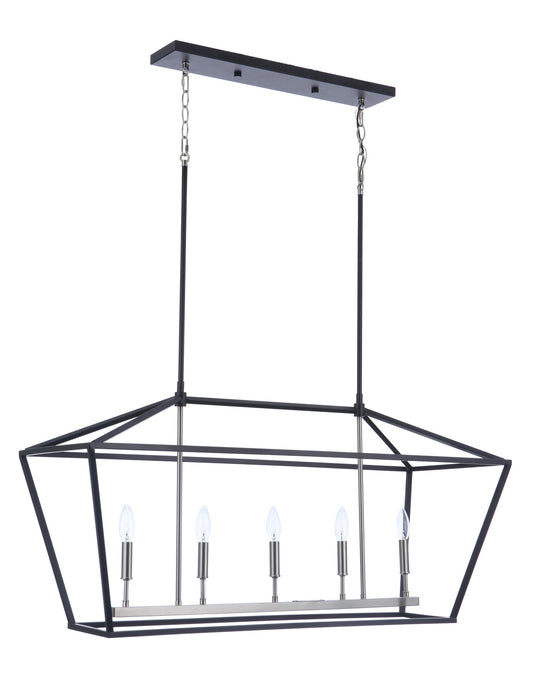 Craftmade 56375-FBBNK Five Light Island Pendant, Flat Black/Brushed Polished Nickel