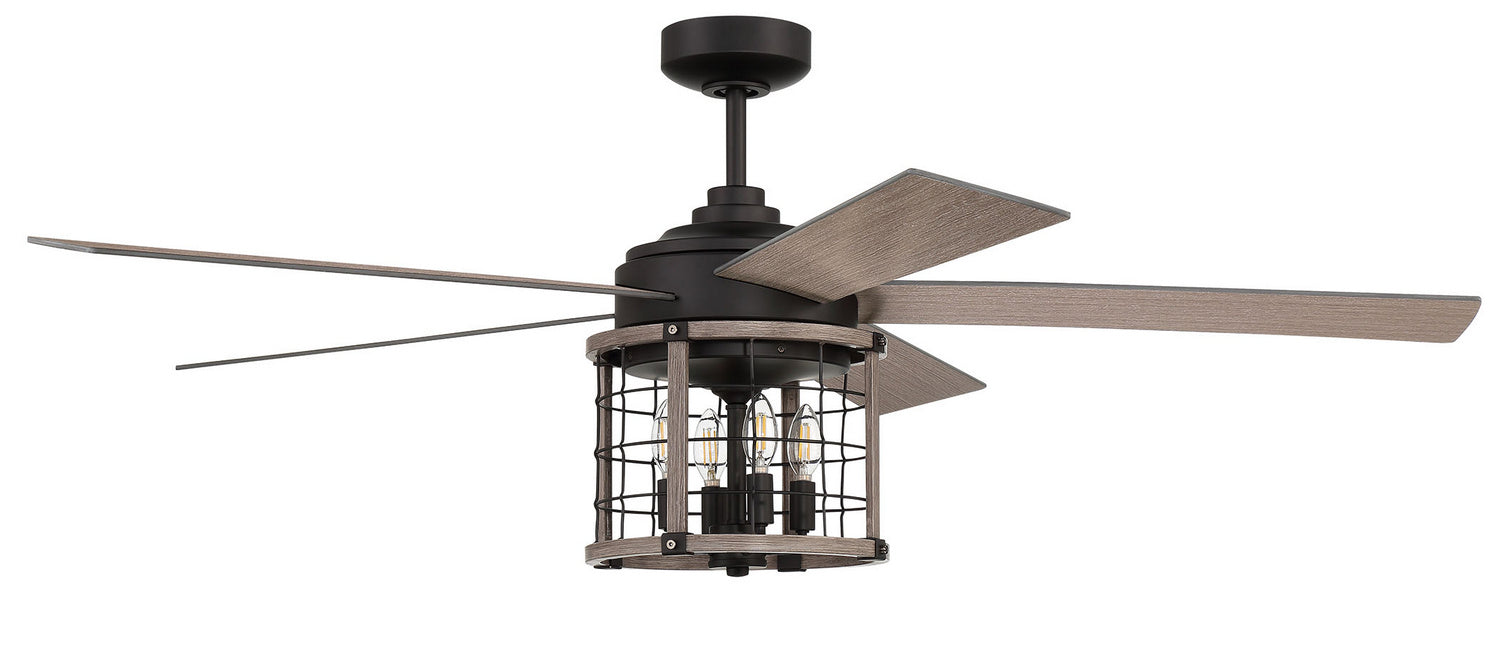 Craftmade NIC56FBLW5 56"Ceiling Fan, Flat Black/Light Wenge