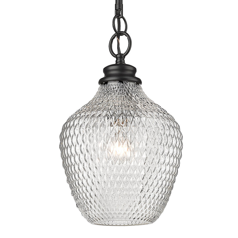 Golden 1088-M BLK-CLR One Light Pendant, Matte Black