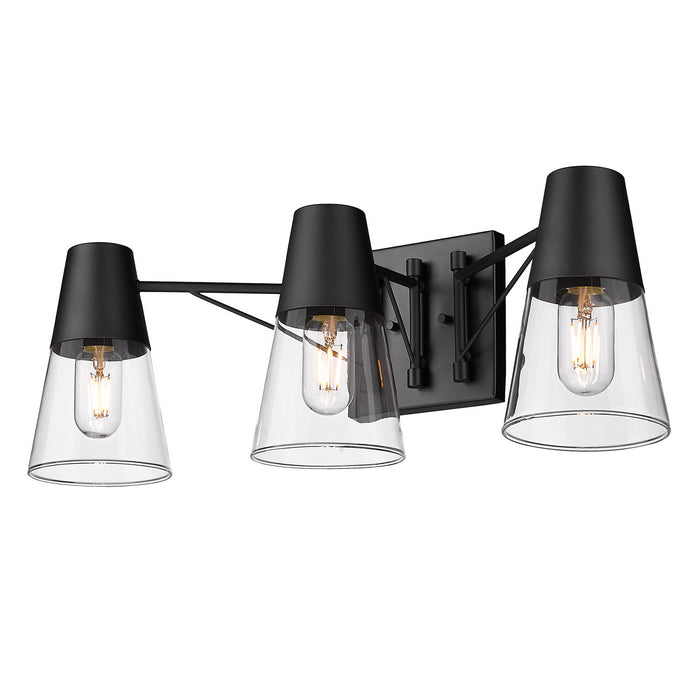 Golden 2124-BA3 BLK-CLR Three Light Bath Vanity, Matte Black